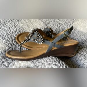 Gold/Blue Flowered Sandals by CityClassifiedComfort 8.5